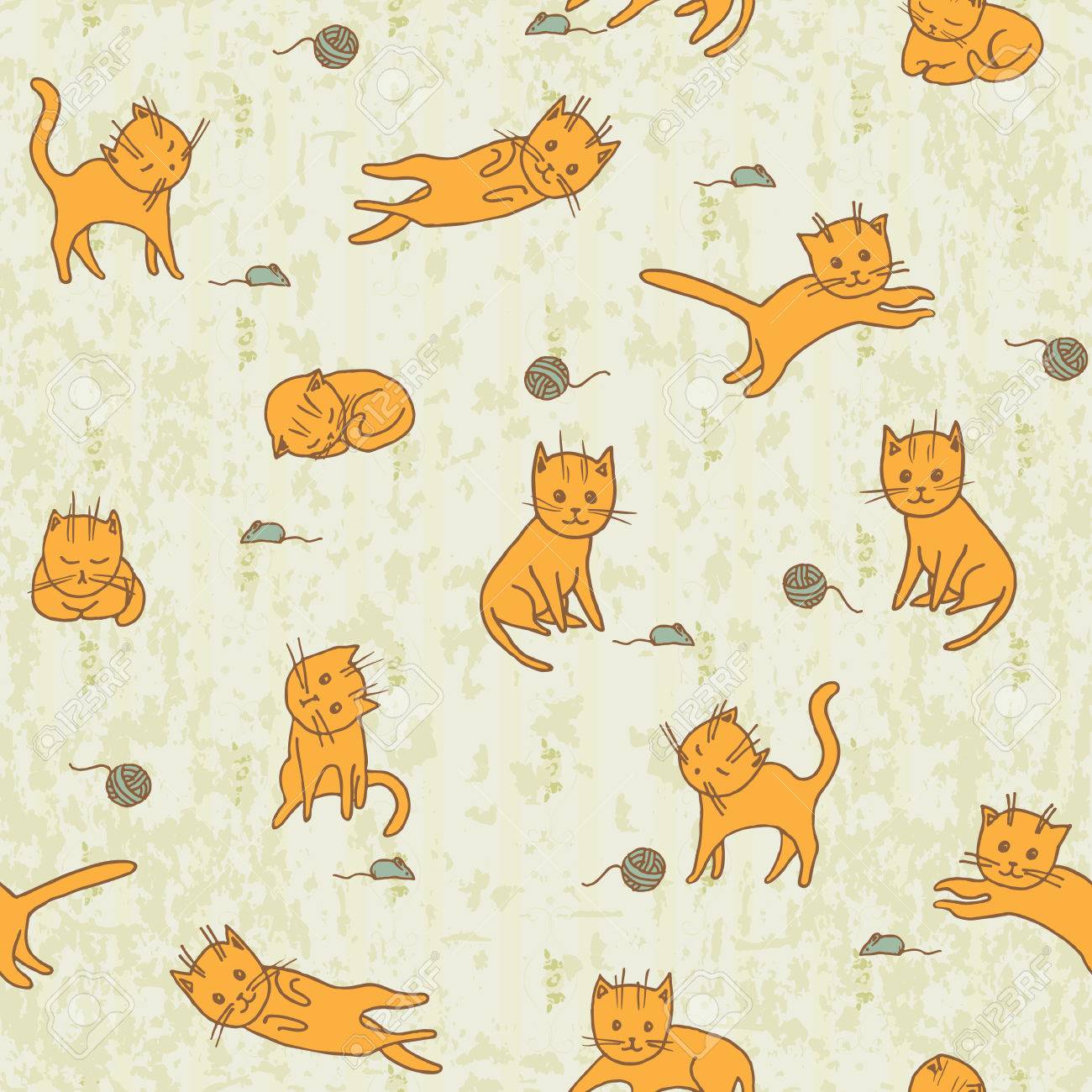 Cute Playng Cats Seamless Pattern Pets Background Vector