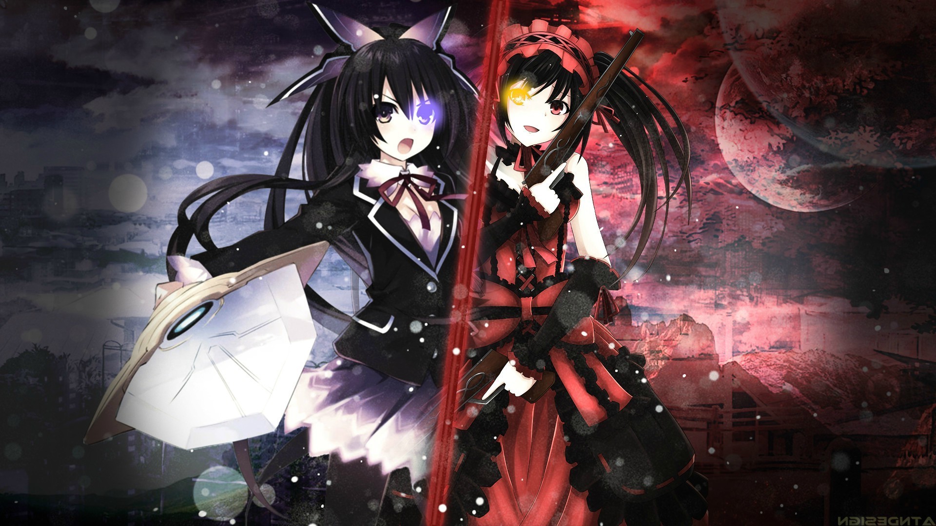 Anime Girls Tokisaki Kurumi Date A Live Yatogami Tohka