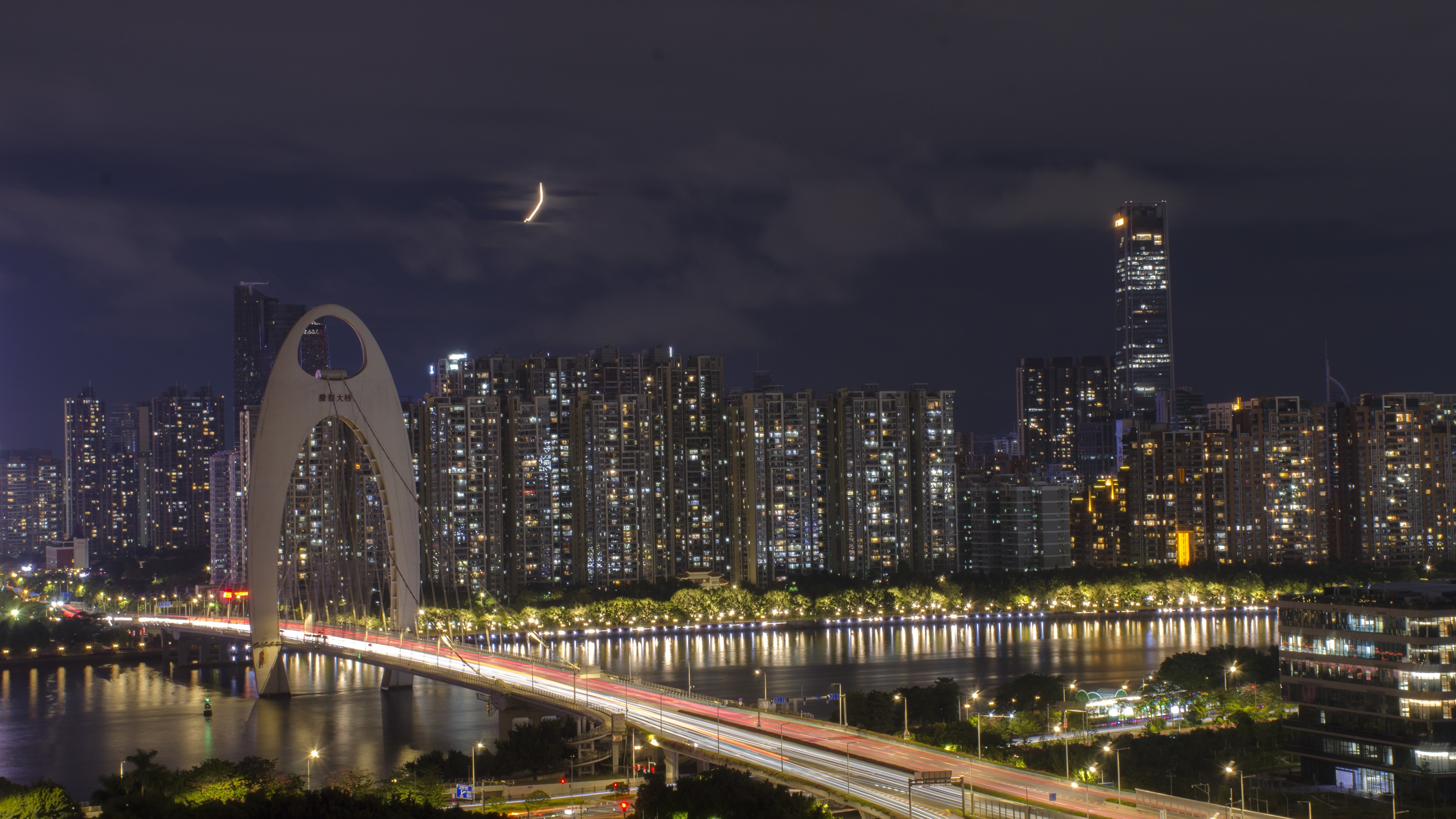 Wallpaper Liede Bridge Guangzhou skyscrapers lights river