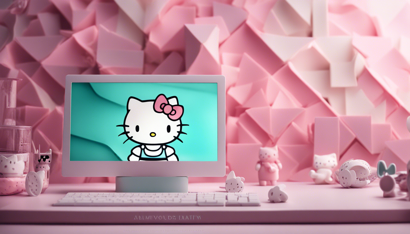 A Modern And Minimalist Hello Kitty Desktop Wallpaper Featuring Soft Pastel Color Palette Geometric Shapes In The Background
