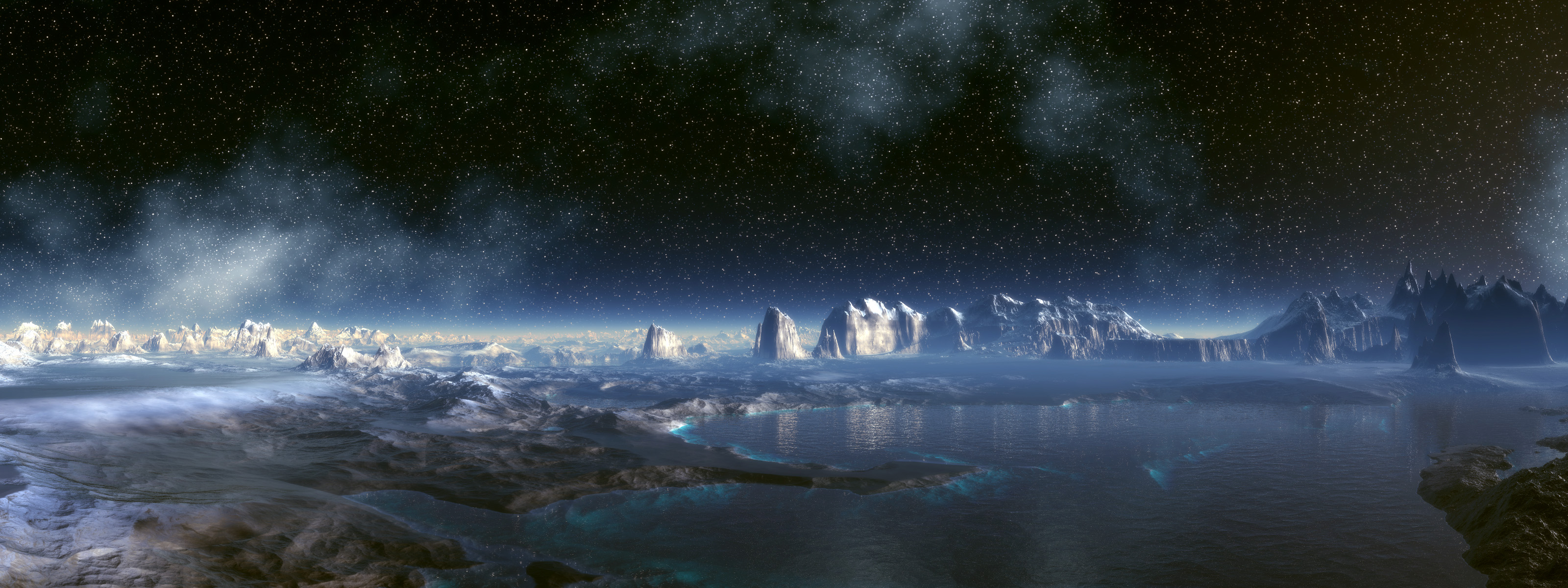 Water Mountains Fractal Panoramic HD Wallpaper Of Space Plas