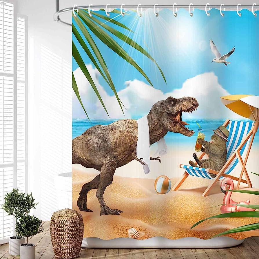 Amazoncom Dajuzi 3D Summer Beach Dinosaur Shower Curtains for
