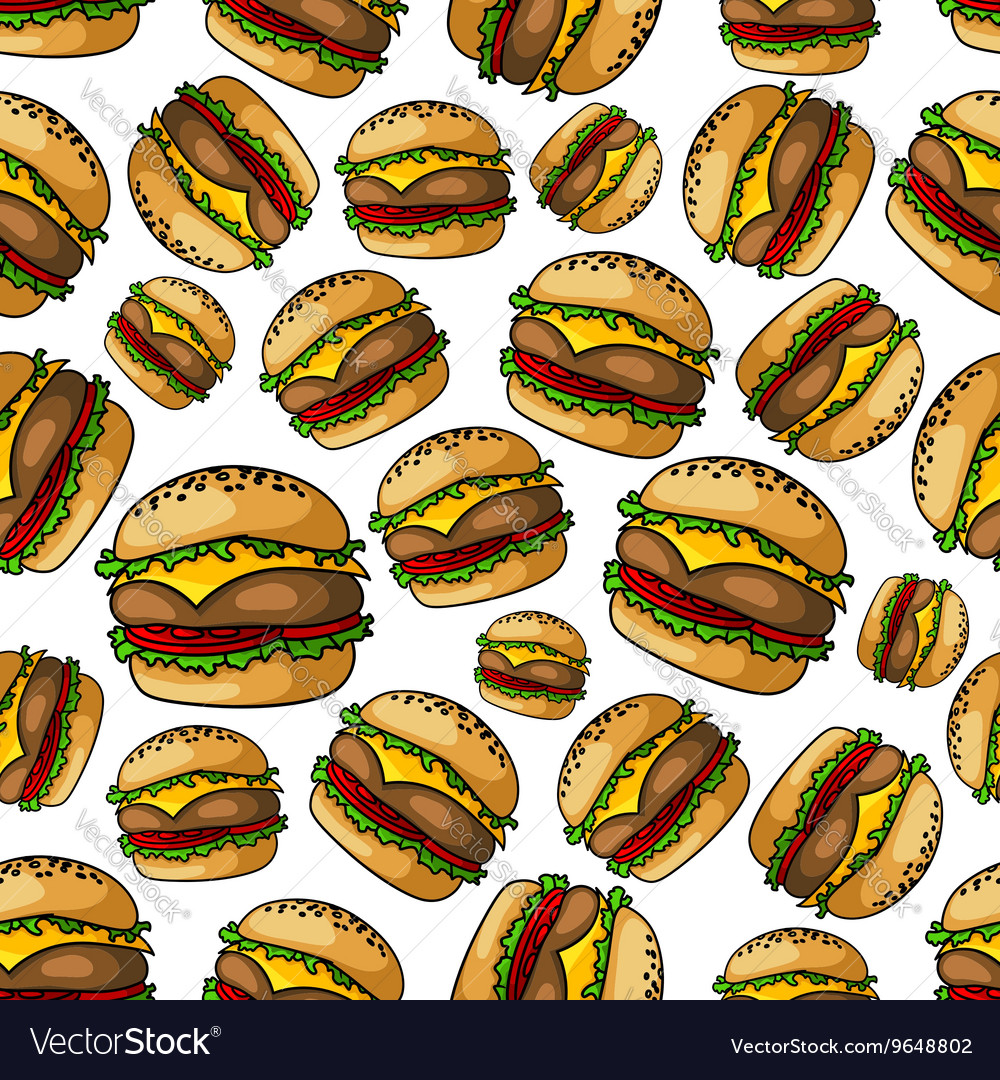 Seamless Grilled Cheeseburgers Pattern Background Vector Image