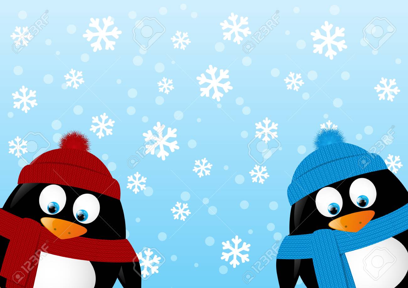 Cute Penguins On Winter Background Royalty Free Cliparts Vectors