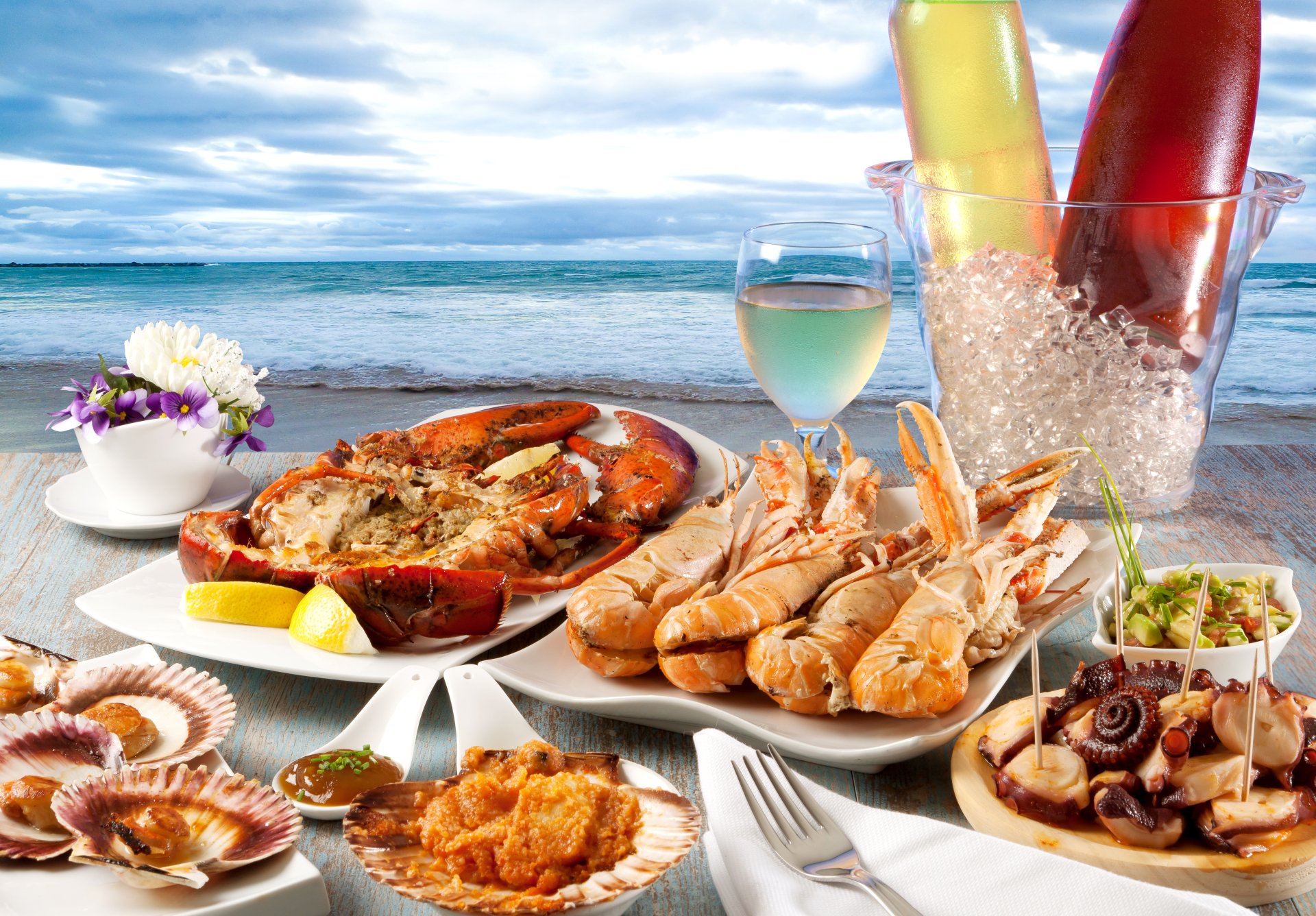 Horizon Ocean Shrimp Food Seafood 4k Ultra HD Wallpaper