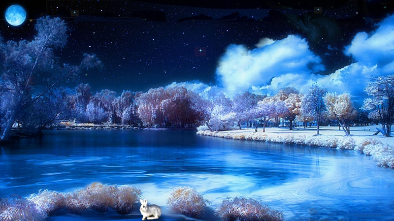 Blue Starry Winter Night Abstract 3d And Cg HD Desktop Wallpaper