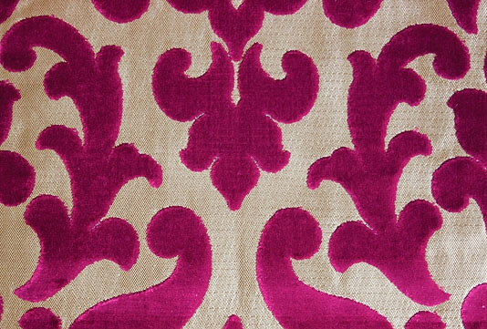 Concetti Velvet Contemporary cut velvet damask design in cerise woven