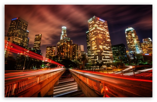 Downtown Los Angeles At Night HD Desktop Wallpaper High Definition
