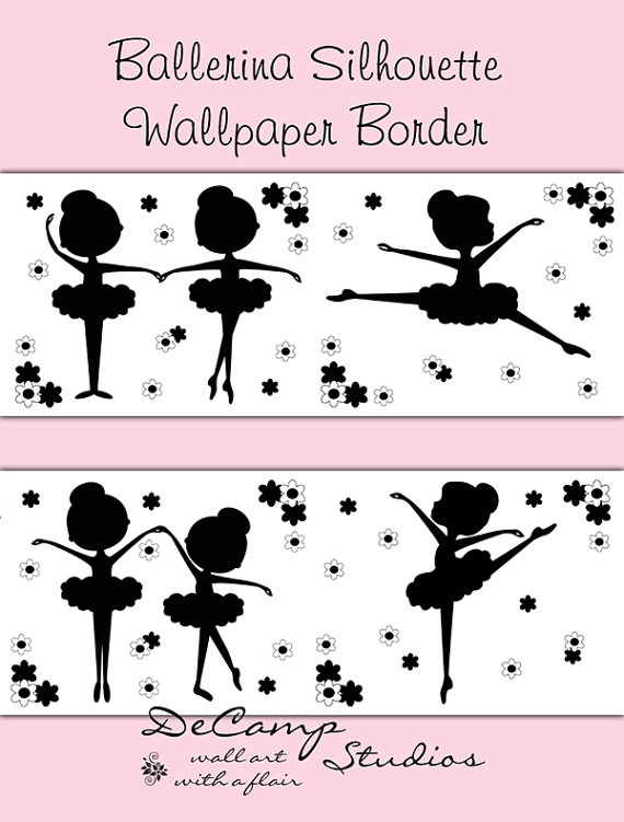 Ballerina Silhouette Wallpaper Border Wall Decal Girl Ballet Dance