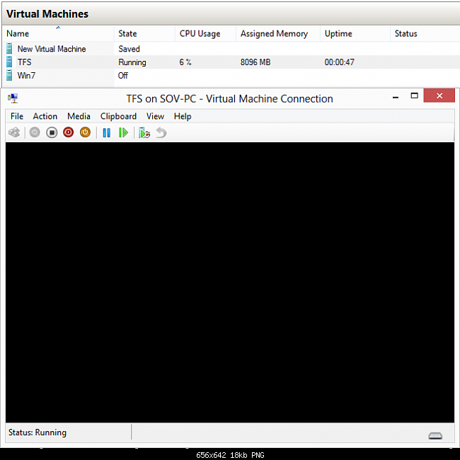  Virtual Machine Connection window see attached image only black