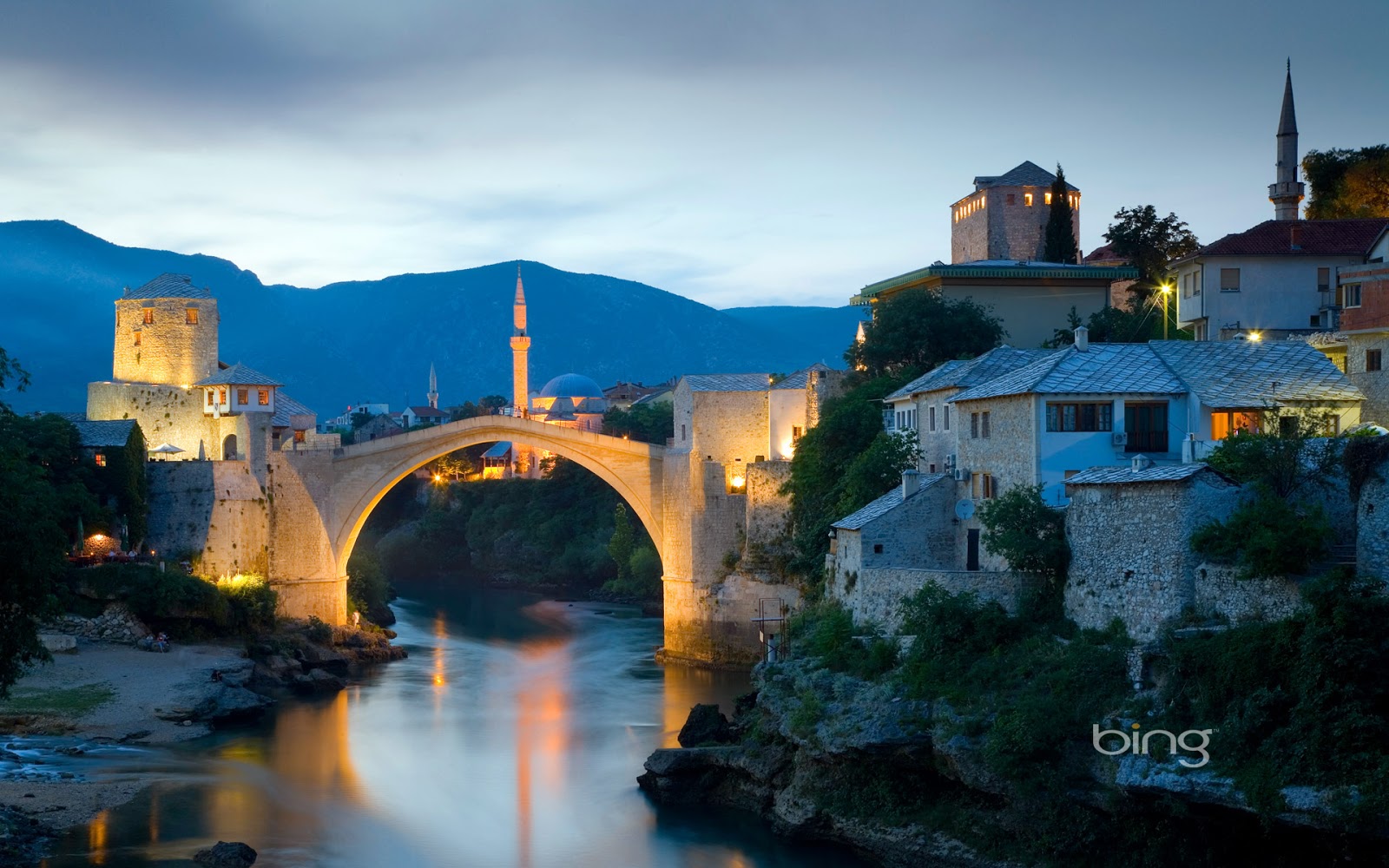Stari Most Old Bridge over the Neretva river in Mostar Bosnia and