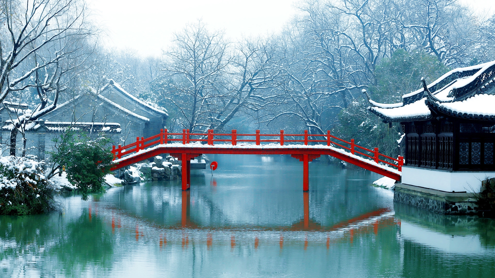 Wallpaper Winter Snow Suzhou Gardens Garden China Lake