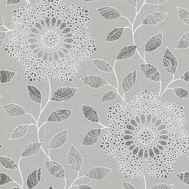 Shirazi Silver Bohemian Floral Wallpaper Bolt Transitional