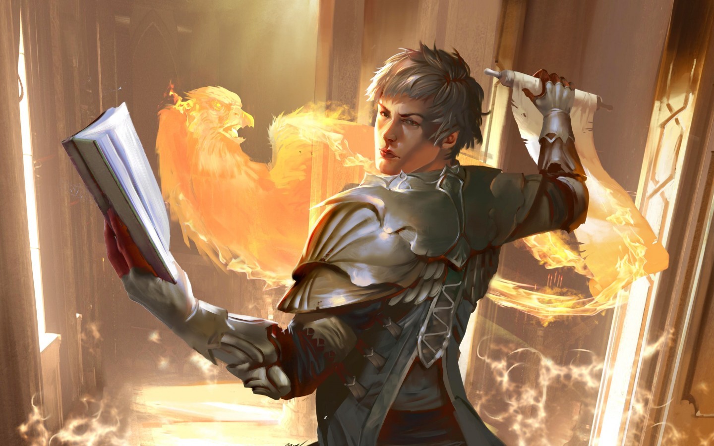Fantasy Man Phoenix Spellbook Armor Flame