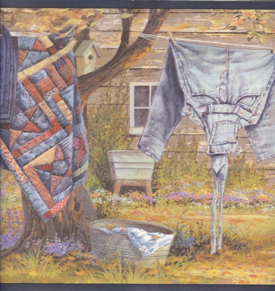 Wallpaper Border Country Clothesline Quilt Jeans Socks Laundry eBay 948x1000