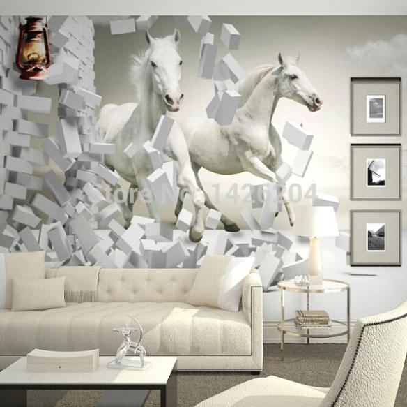 3d White Horse Wall Murals Wallpaper Custom Paper