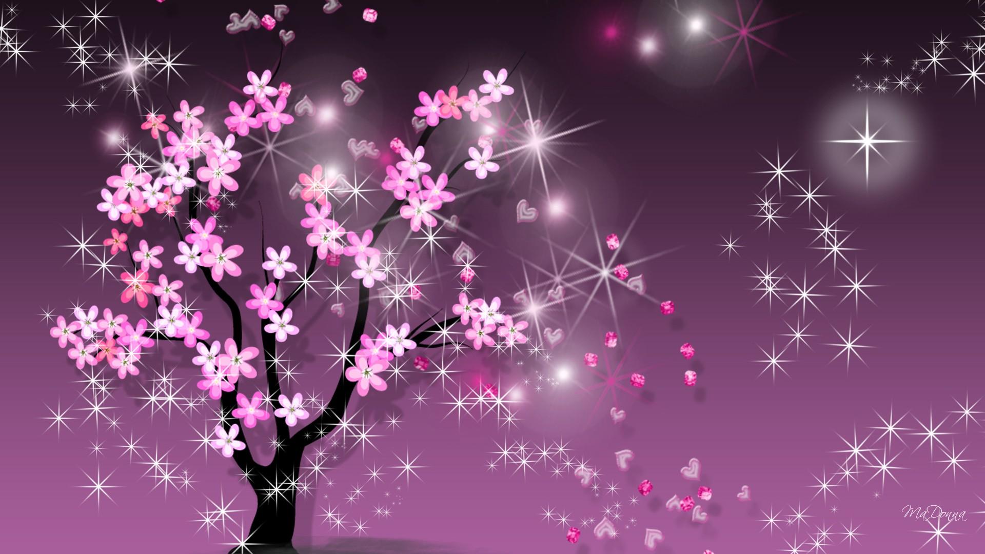 Sparkling Purple Sakura Flower Vector HD Wallpaper