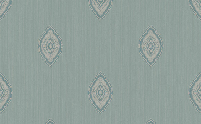 Damask Medallion Wallpaper In Metallic Blues And Greens Design By