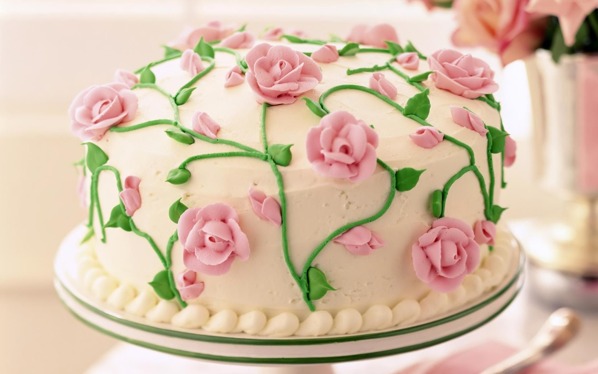 Cake Decorated With Pink Roses Wallpaper Id Ias De Bolo