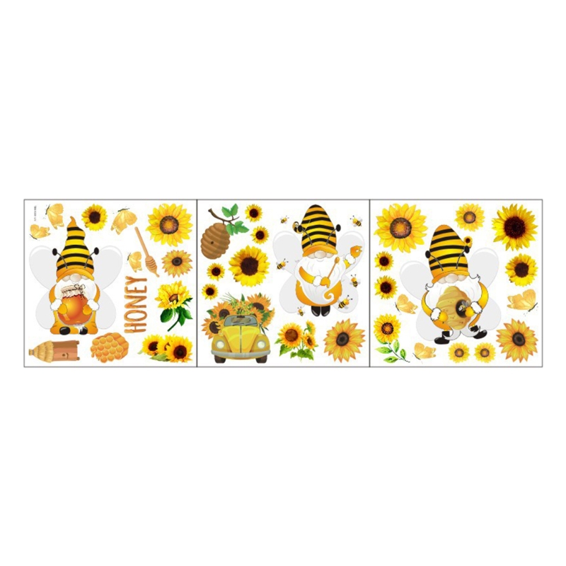 Zuarfy Spring Sunflower Bee Gnome Stickers Window Decals Diy