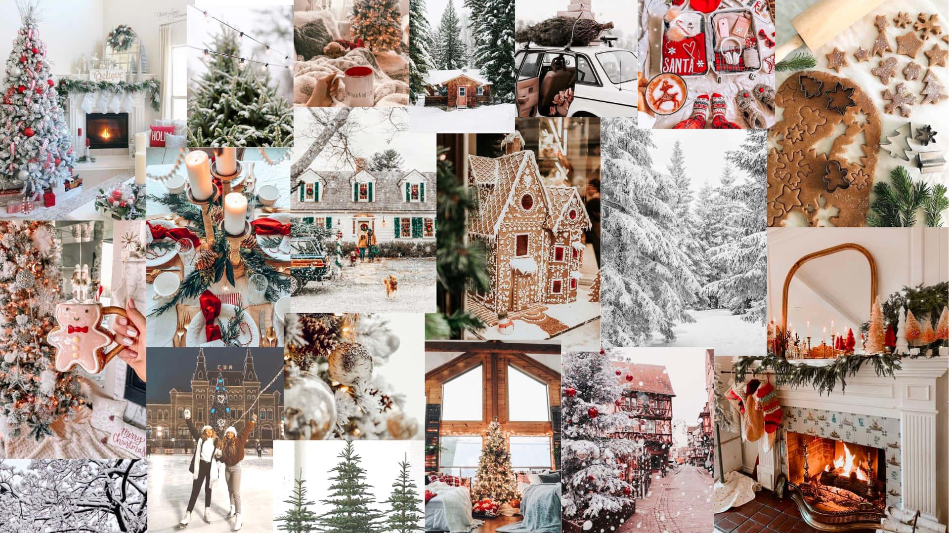 Christmas Collage With Trees And Decorations