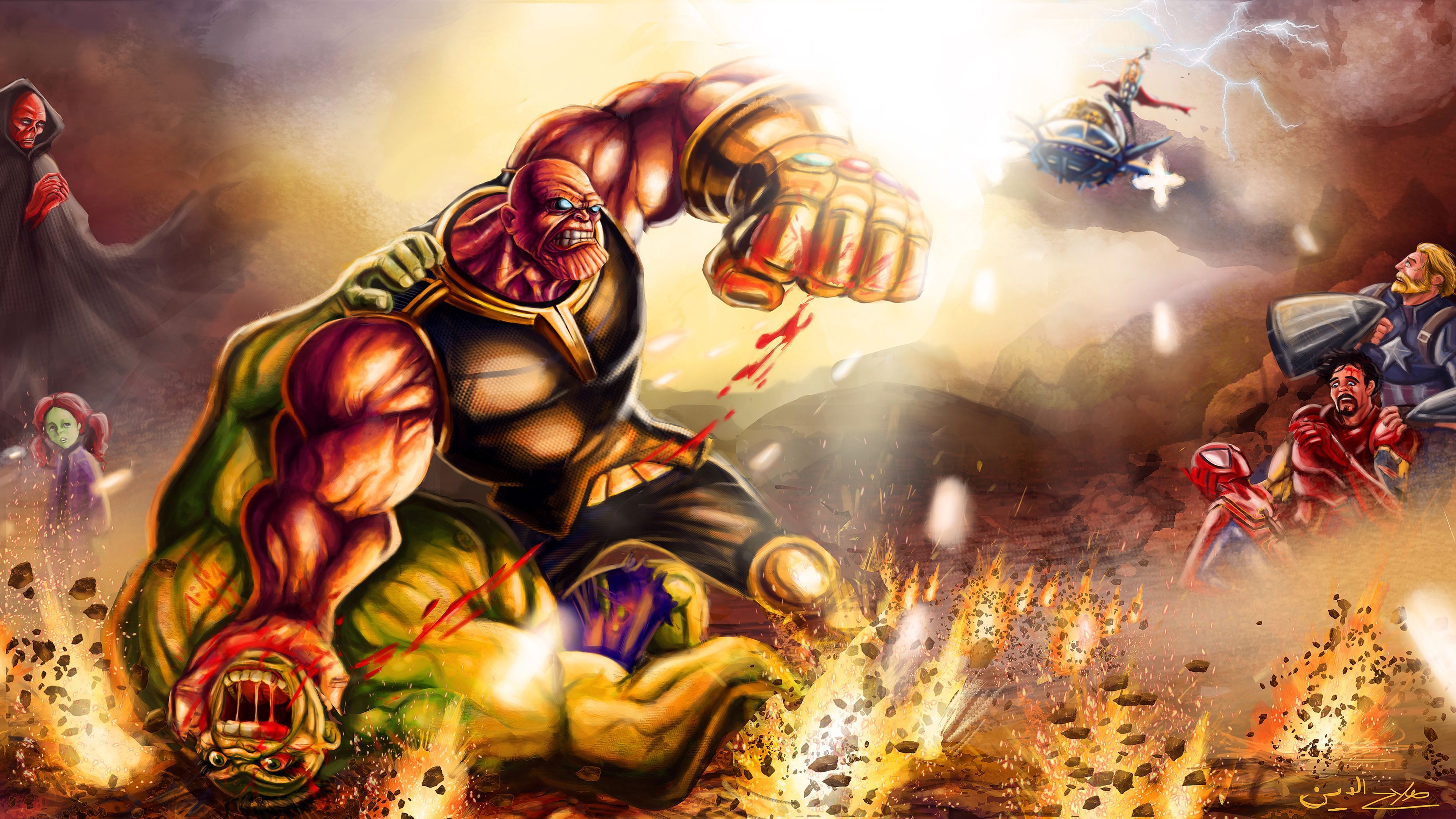 Thanos Defeat Hulk Wallpaper Superheroes