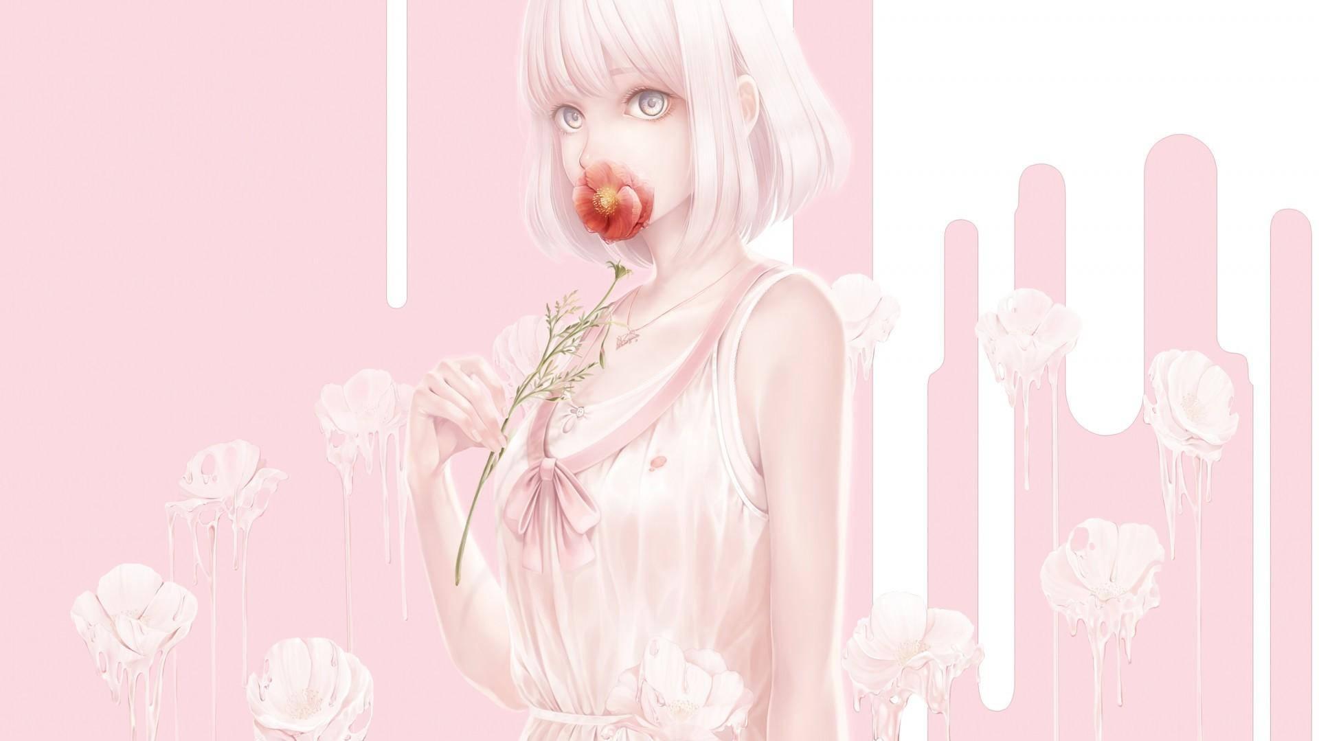 Anime Girl In Aesthetic Pink And Paste Gore Theme