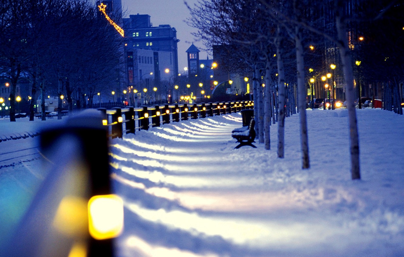 Wallpaper Winter Snow Night City The Lights Street