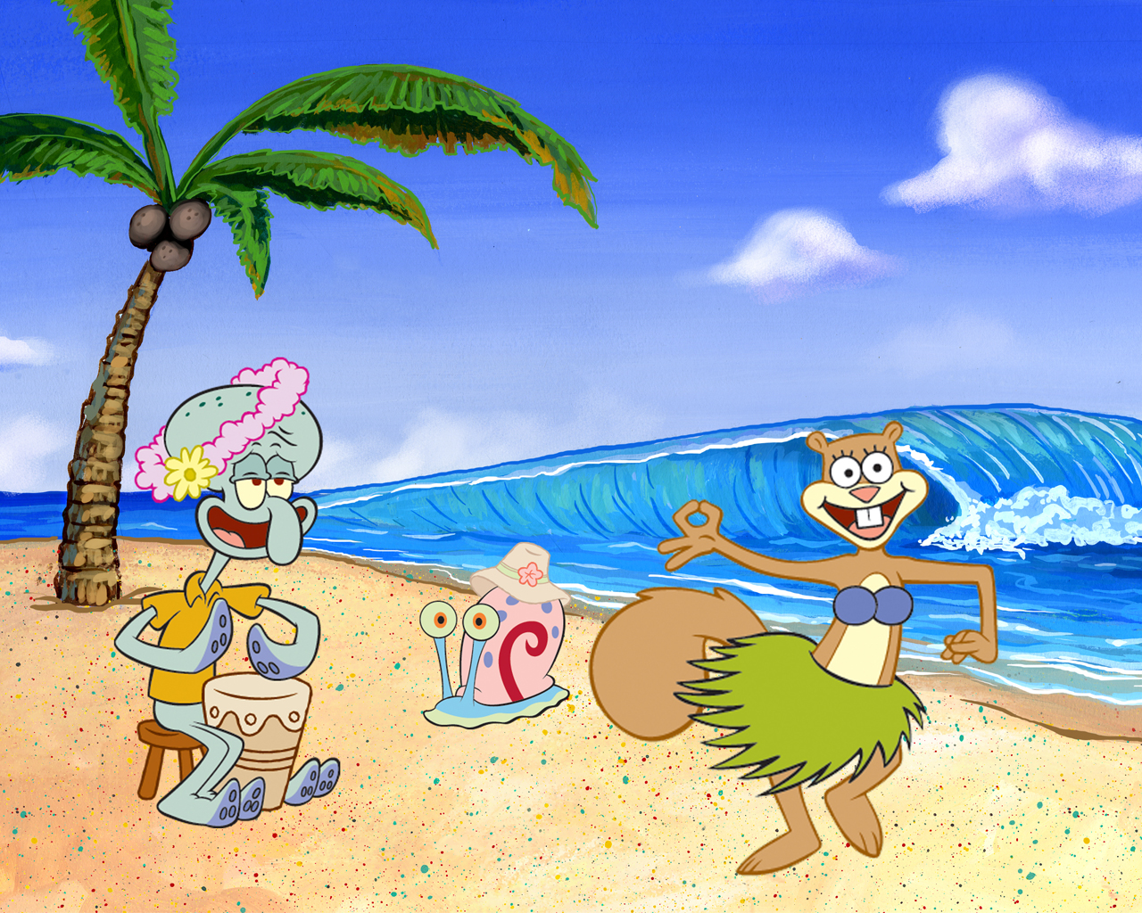 Sandy Squidward Spongebob Squarepants Wallpaper
