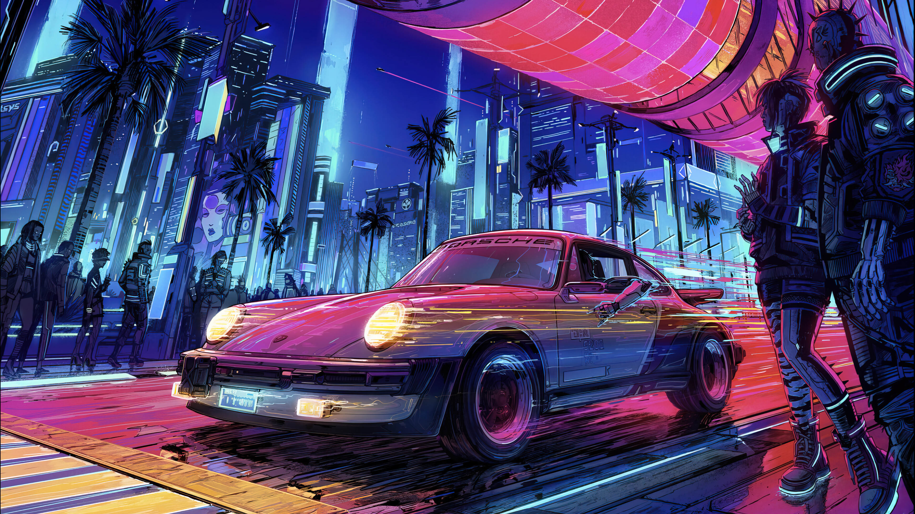Cyberpunk Night City Porsche Sports Car Wallpaper 4k