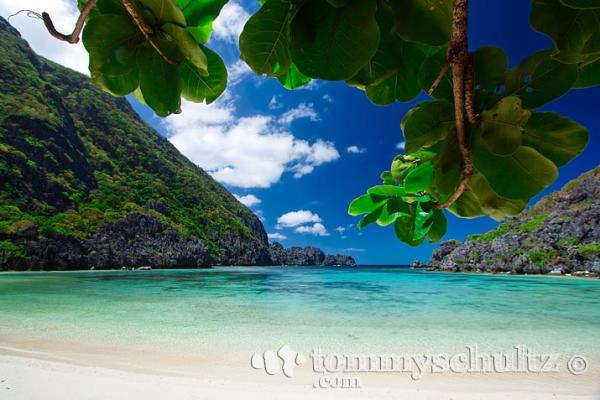 Tropical Island Beach With Blue Water Lagoon Palawan Philippines