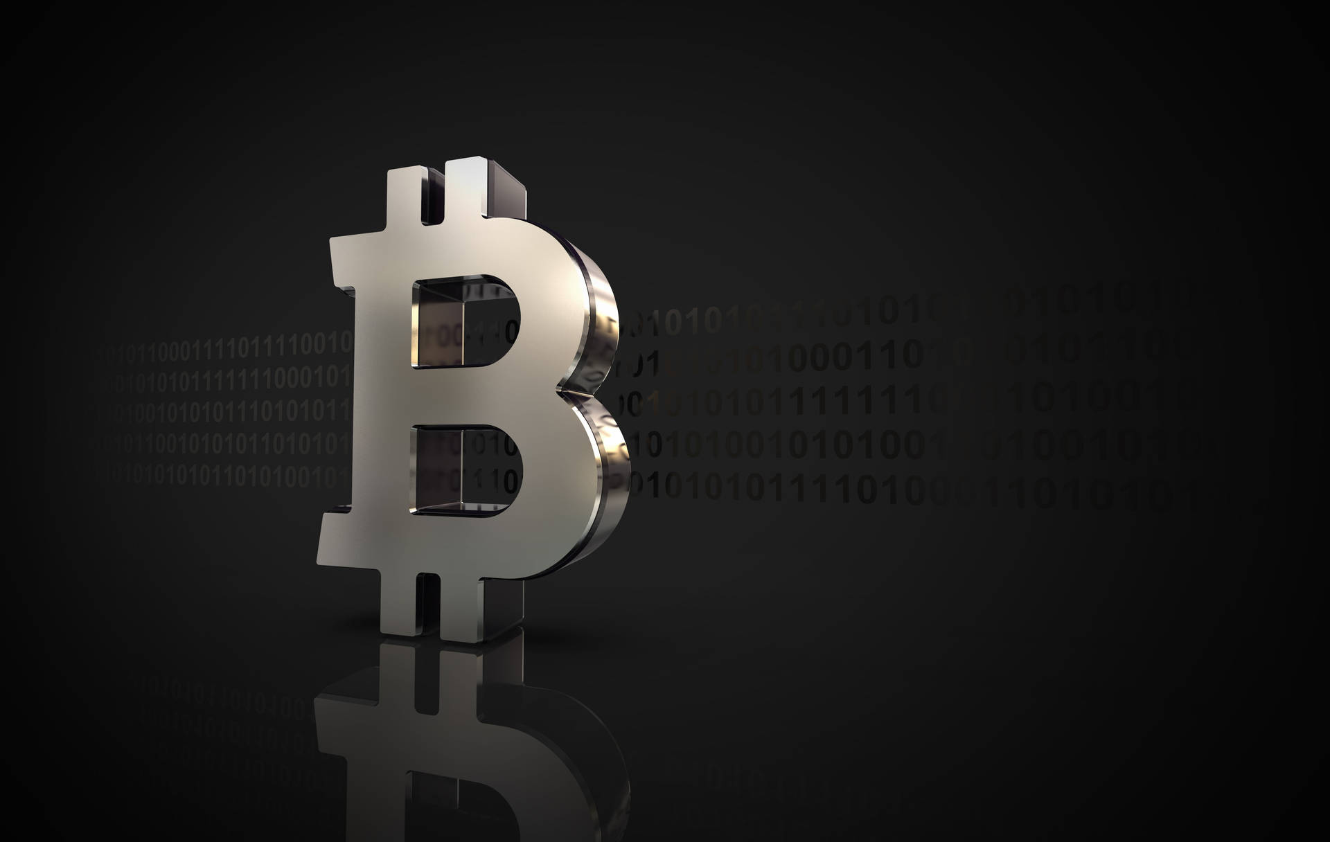 A gleaming 3D Bitcoin symbol against a backdrop of binary code, embodying the digital essence of cryptocurrency