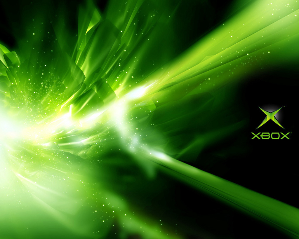 Abstract Xbox wallpaper with green light streaks and the Xbox logo