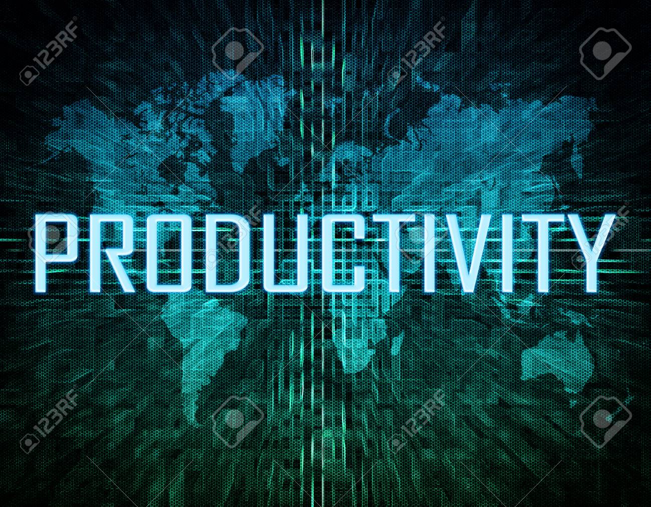 Productivity Text Concept On Green Digital World Map Background