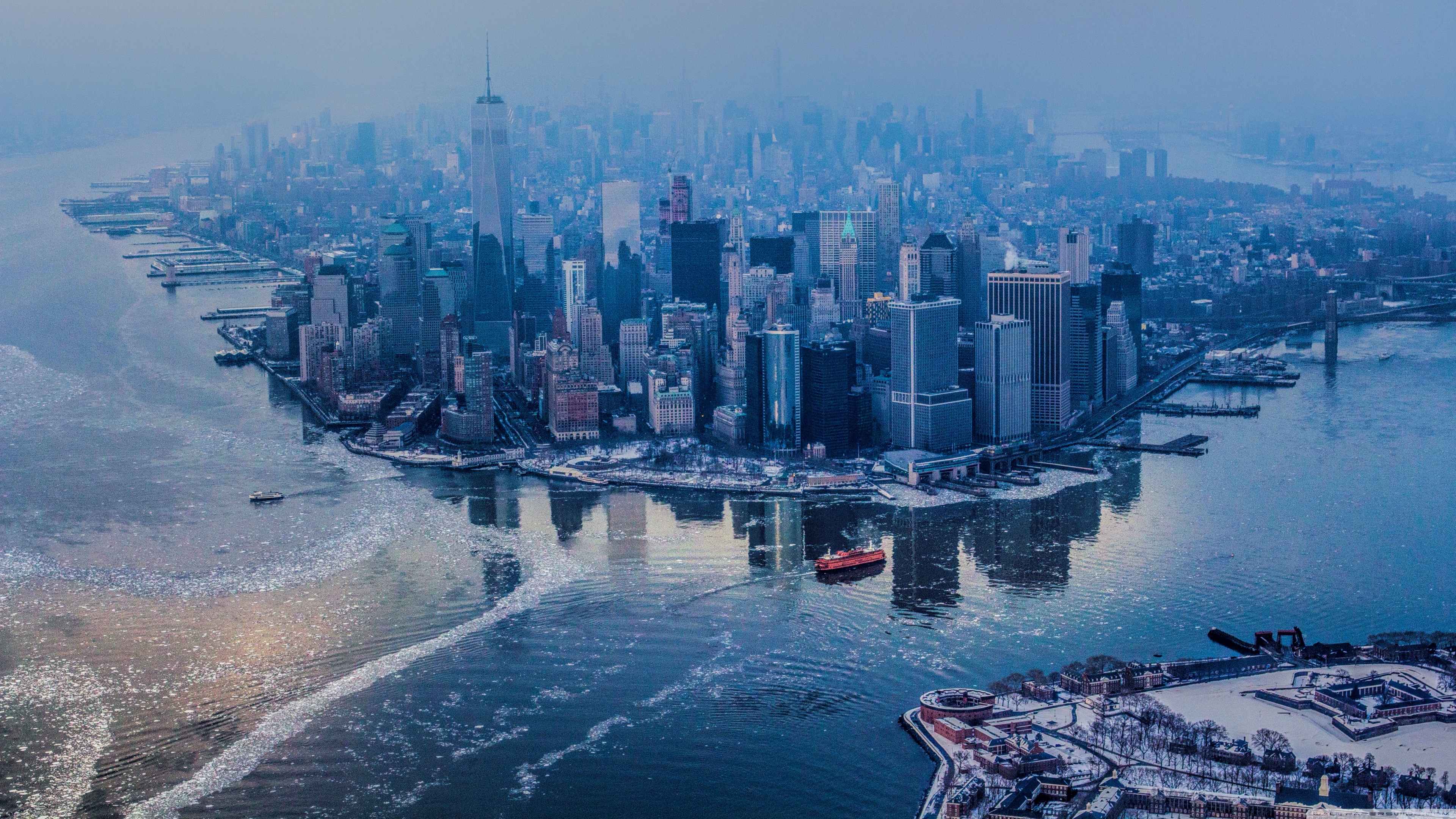 Aerial Of Manhattan New York City 4k HD Desktop Wallpaper