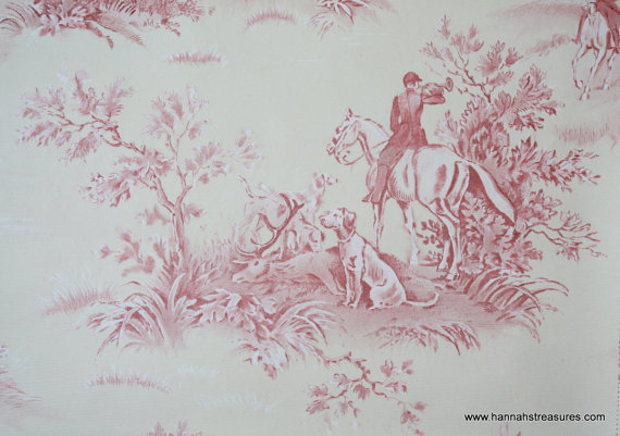 S Vintage Wallpaper Dark Pink Toile With English