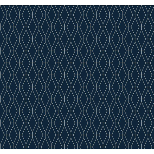 Ashford Geometrics Navy Blue And White Diamond Lattice Wallpaper