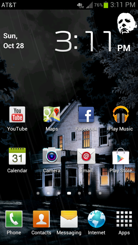 my home screen with the halloween michael myers live wallpaper