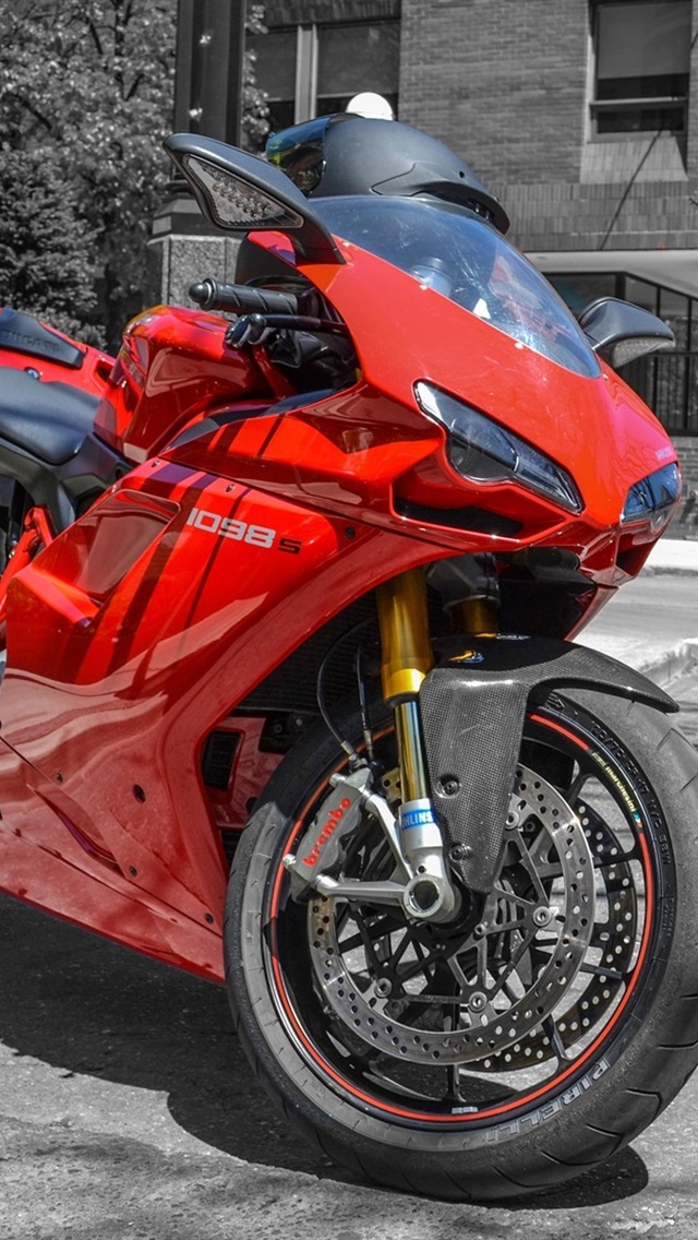 Ducati 1098S red motorcycle at street 640x1136 iPhone 55S5CSE 640x1136