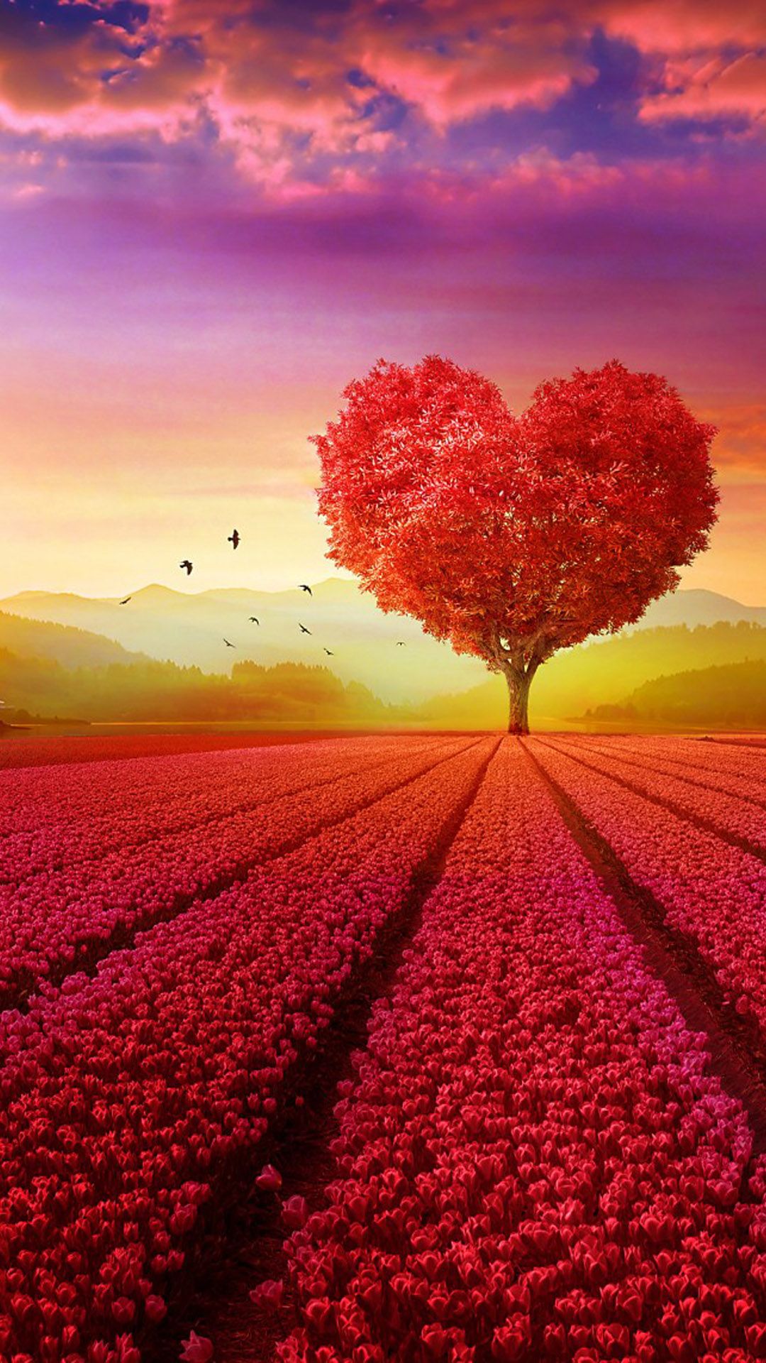 And Love Heart Shape Tree Flowers 4k Ultra HD Mobile Wallpaper