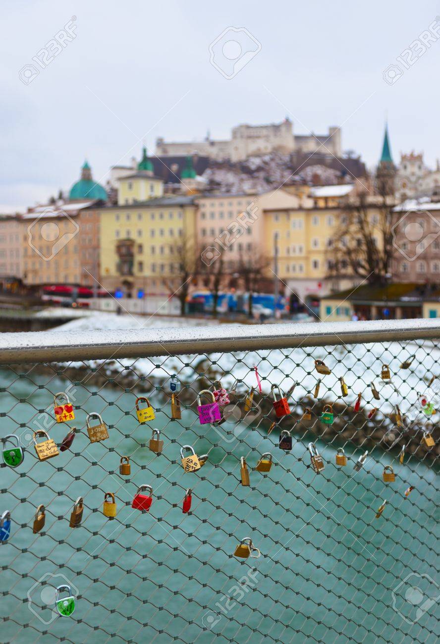 Love Locks In Salzburg Austria Wedding Background Stock Photo