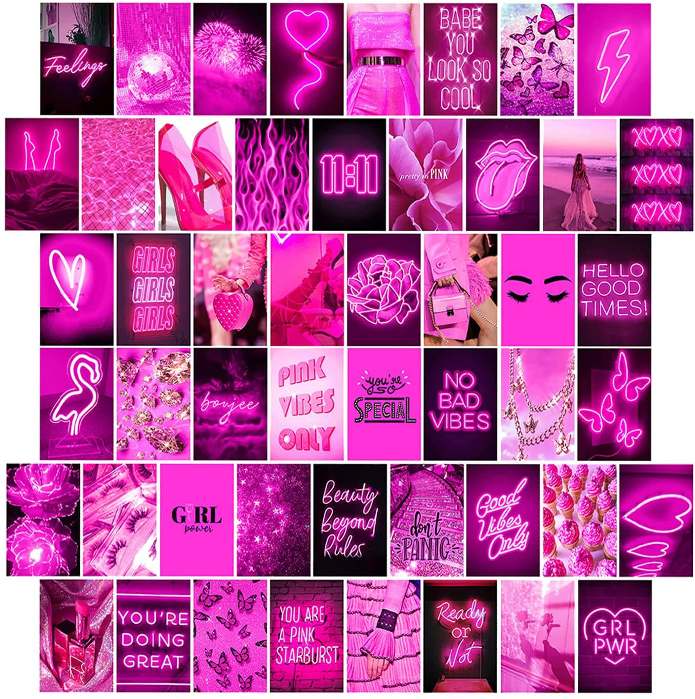 Neon Pink Collage In White Wallpaper