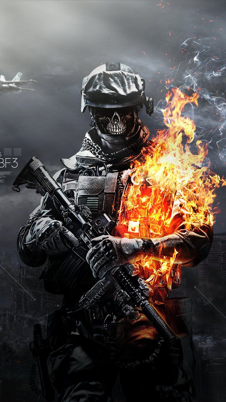 Battlefield Skulls Fire Soldier iPhone Wallpaper In