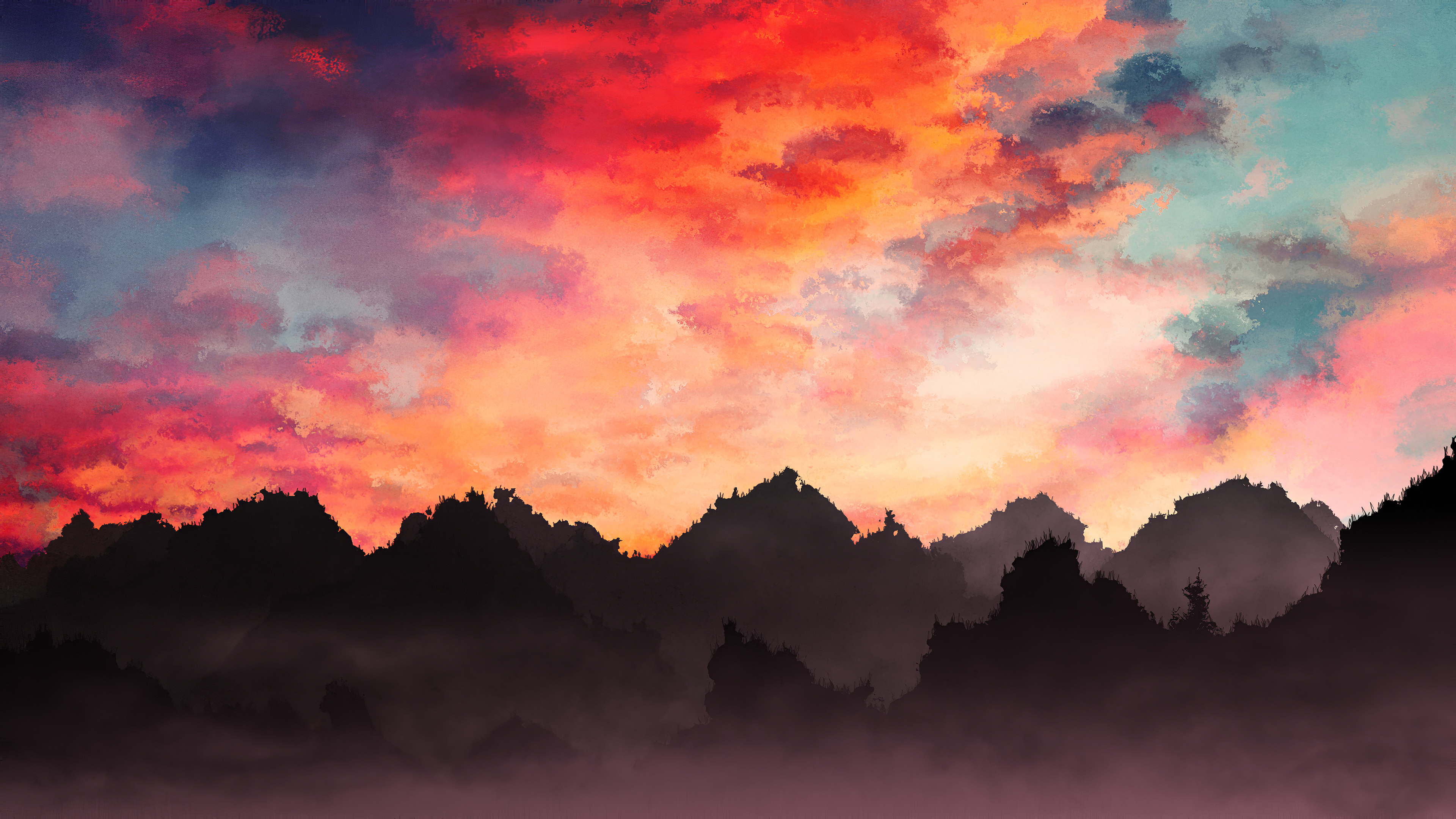 Sky Painting Mountains Landscape 4k Wallpaper HD Artist