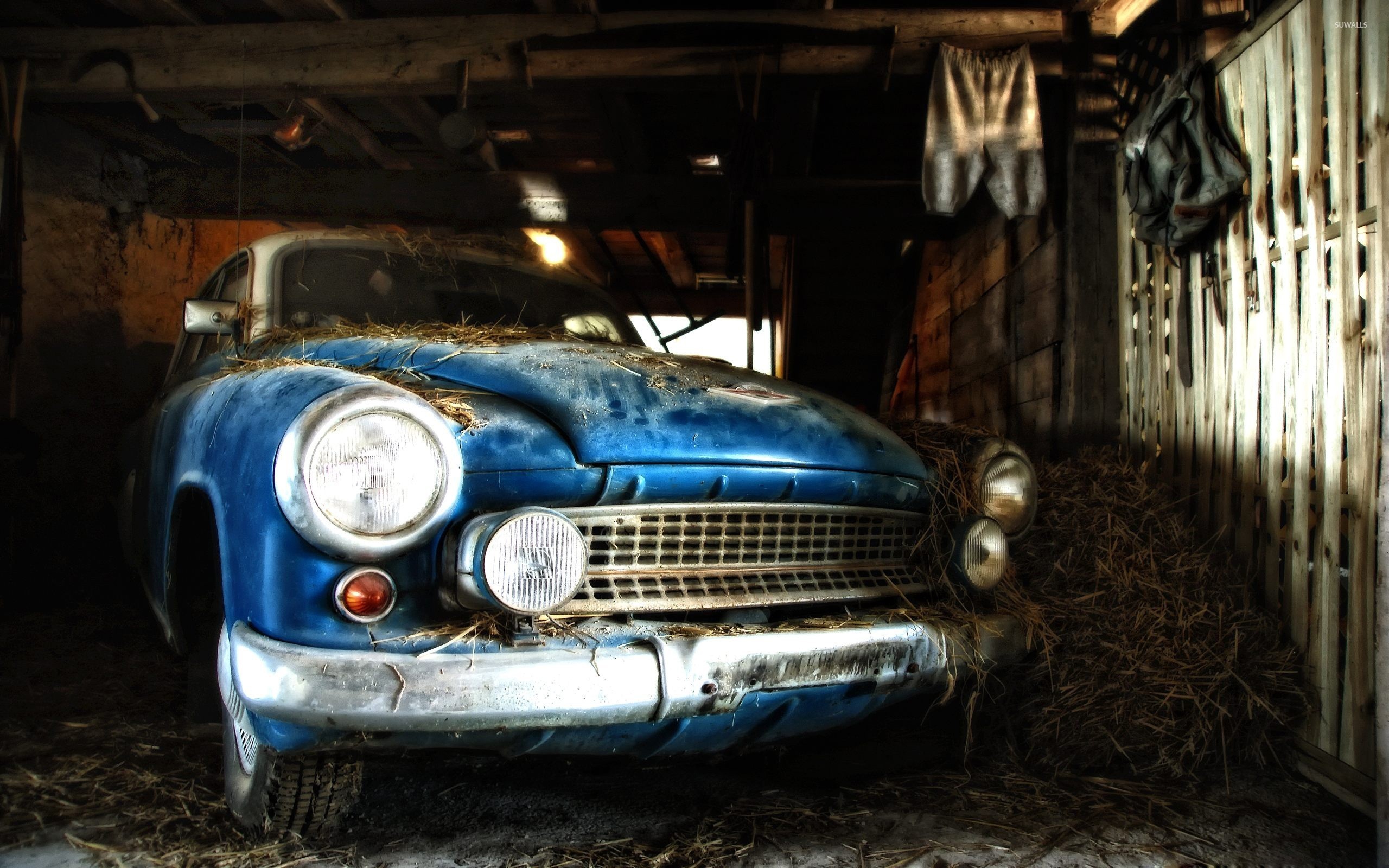 Old Car In Barn Wallpaper