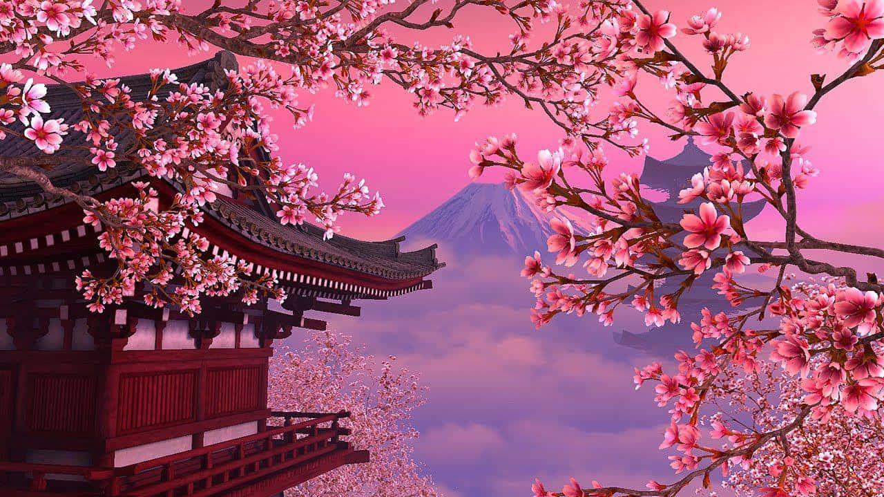 Cool Japanese Tree Digital Art And A Temple Wallpaper