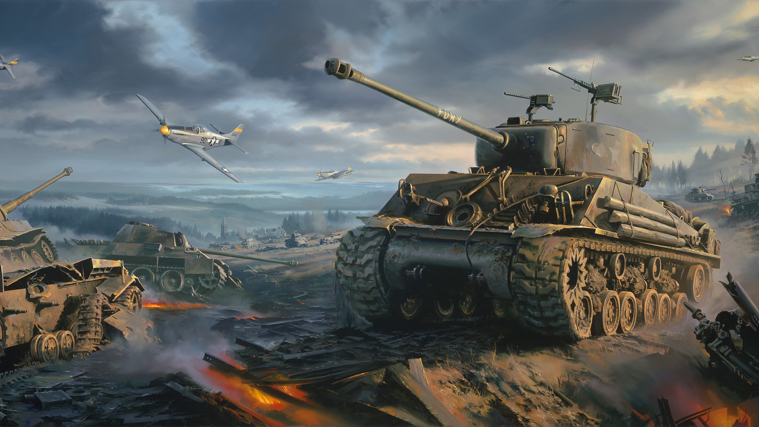 Sherman Tank Wallpaper ww2 P Mustang War Art Painting Galaxy