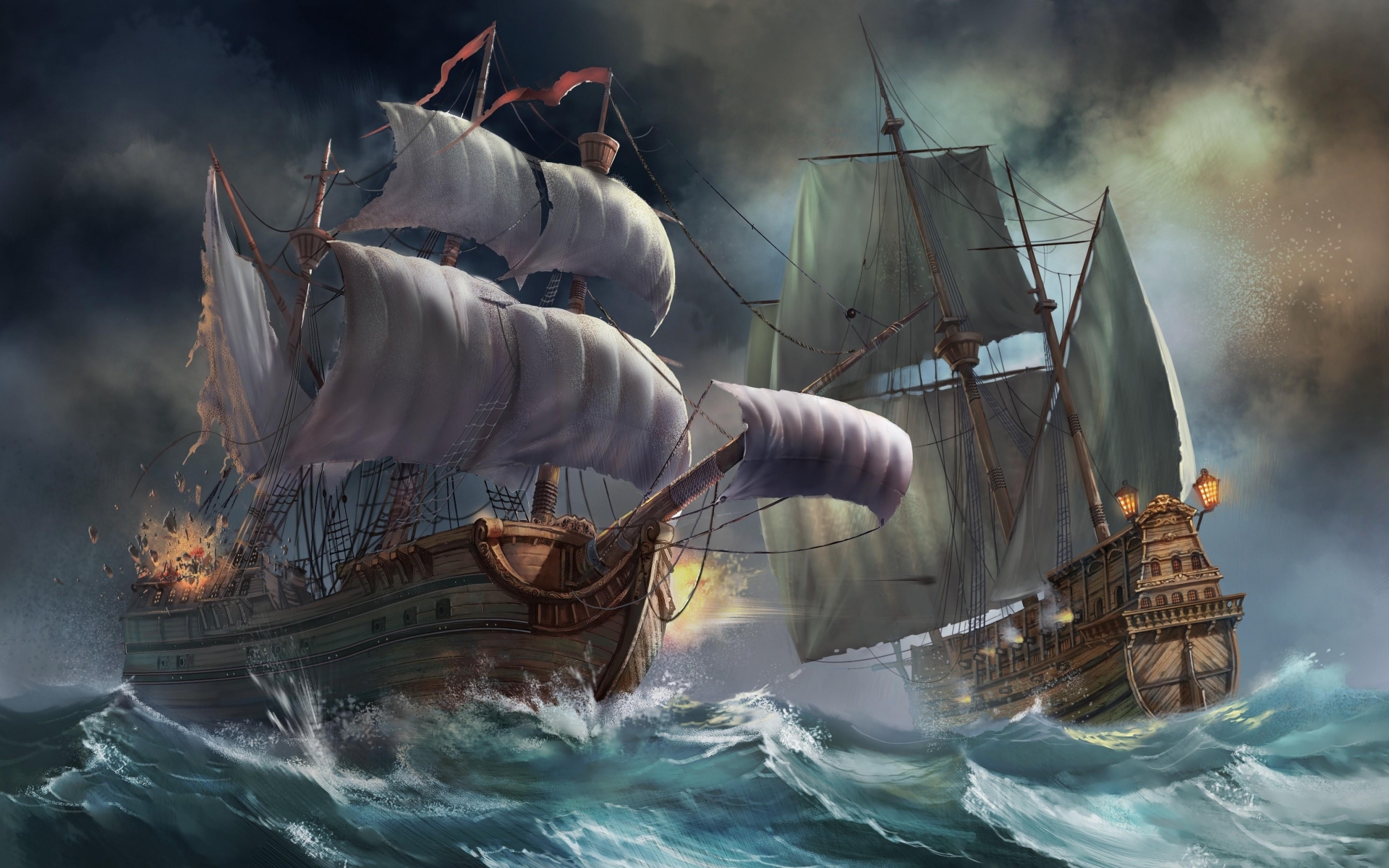 Pirate Ship Battle Wallpaper War ocean waves wallpaper