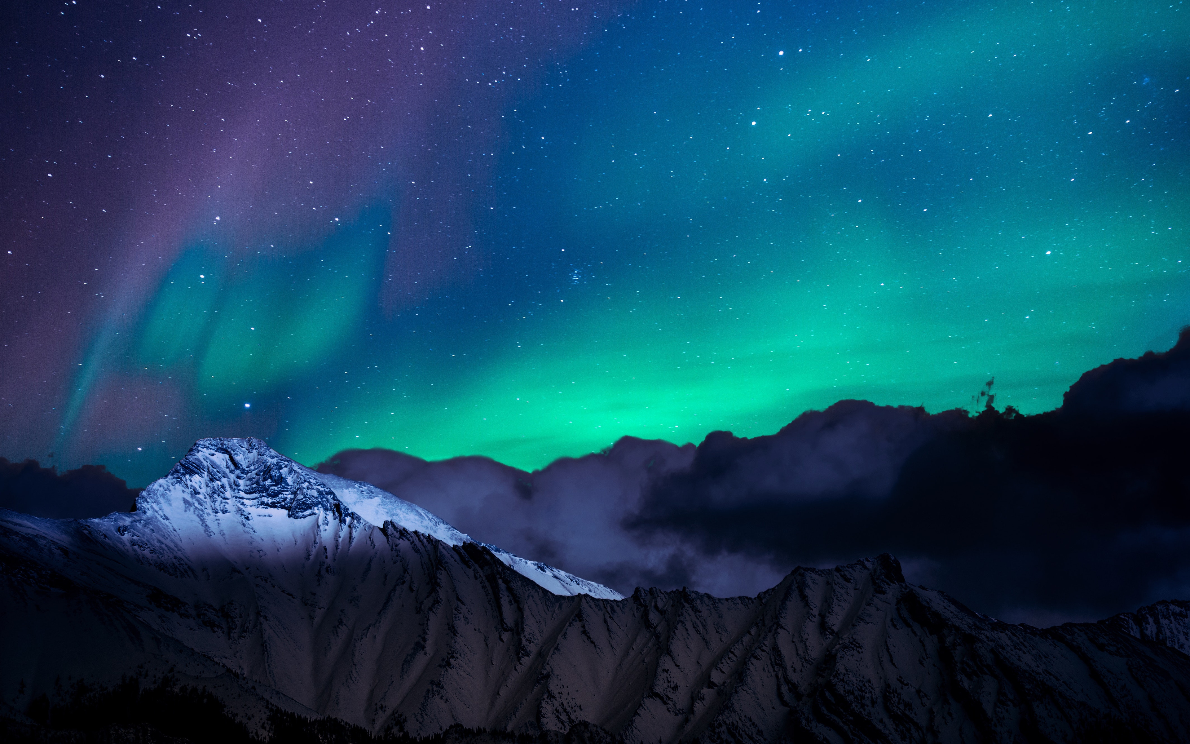 Northern Lights Night Sky Mountains Landscape 4k HD Wallpaper Image