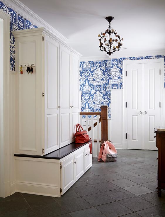 Mudroom With The Vase Wallpaper Transitional Laundry Room